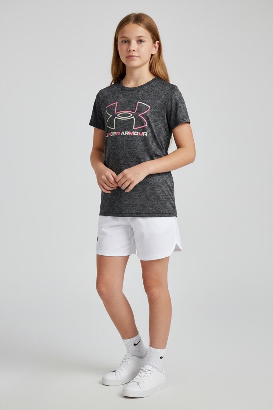 Under Armour Girls Youth Medium Loose Fit Black Gray Athletic T-Shirt